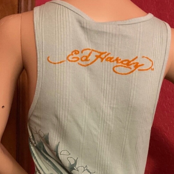 Ed Hardy Lace Strap Scoop Neck Tank Blue Large New with Tags Vintage - Picture 6 of 8